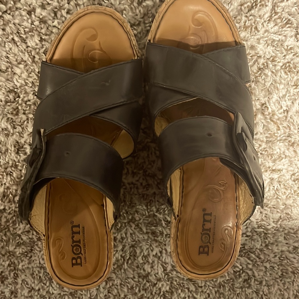 Born shoes black leather upper wedges, leather sole- size 6.5
